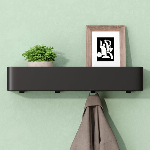 Mai & Mai Wandgarderobe mit Ablage und 4 Haken, Garderobenleiste 40cm