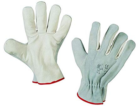 Confezione da 12 guanti in fiore di vitello bianco orlato con dorso in crosta taglia 9