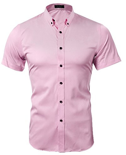 Kuson Homme Chemise sans Repassage Couleur Unie à Manches Courtes Respirant Rose M