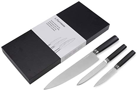Ferraux Professional 3er Messerset Edelstahl Kochmesser 20 cm (Japanisch) - Fleischmesser - Allzweckmesser - Edelstahl - Griff in Holzoptik - - Aus einem Stück geschmiedet
