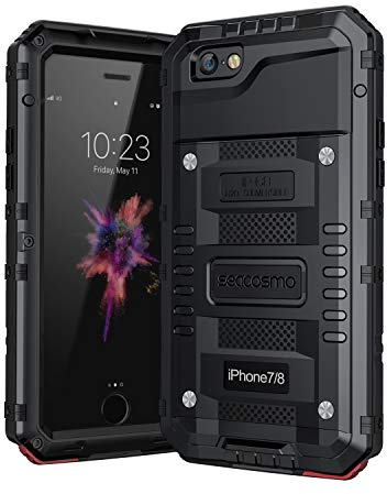 seacosmo iPhone SE 2020/2022 Hülle, iPhone 7 Wasserdicht Hülle, Militärstandard Schutzhülle mit Eingebautem Displayschutz Stoßfest Metall Handyhülle für iPhone 8, Schwarz
