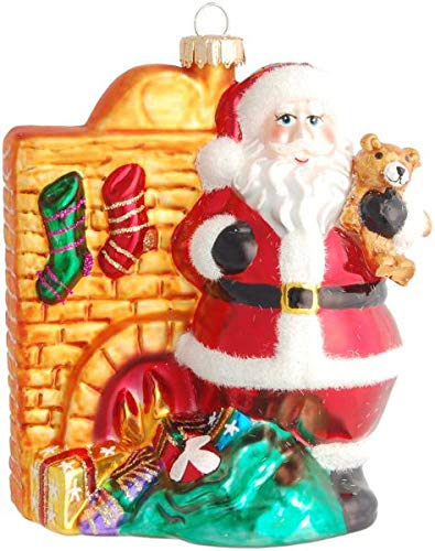 Krebs Glas Lauscha - Weihnachtsdekoration/Christbaumschmuck aus Glas - Weihnachtsanhänger - Motiv: Santa am Kamin - Größe: ca. 12 cm