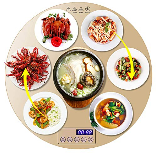 Mirbly Ronda Bandeja De Calientaplatos Electrico, Rotación De 360 Grados Termostato Inteligente Calienta Platos, Platos Calientes Del Hogar 3593573031 / dorado/Los 60X60CM