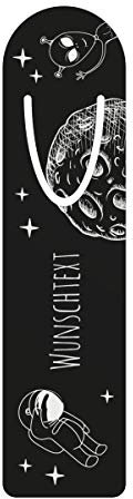 printplanet® - Metall Lesezeichen mit Namen oder Text bedrucken - Buchzeichen mit eigenem Text selbst gestalten -Maße: 3,2 cm x 12,7 cm - Motiv: Space