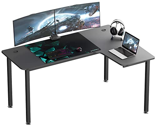 EUREKA ERGONOMIC L-Shaped Gaming Desk - 155x110cm, Corner Computer Desk with Cable Management & Mouse Pad