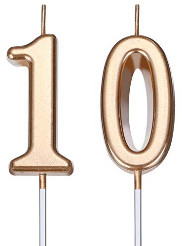 BBTO 10. Geburtstag Kerzen Kuchen Nummer Kerzen Alles Gute zum Geburtstag Kuchen Kerzen Topper Dekoration für Geburtstag Hochzeit Jahrestag Feier Gunst (Champagner Gold)
