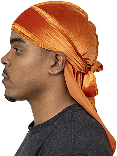 Veeta Hochwertige Samt-Durags in Mehreren Farben, aus weichem Samtstoff, mit seidigem Innenfutter und Langen Bändern. - Orange - Einheitsgröße