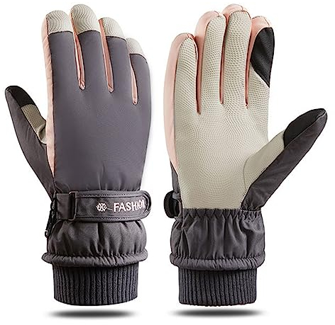 Amrta Skihandschuhe Damen Winter Wasserdicht Touchscreen Snowboardhandschuhe mit Protektoren Handgelenkschutz, Schneehandschuhe Strapazierfähig Anti-Rutsch für Fahrrad Skifahren Radfahren (Khaki)