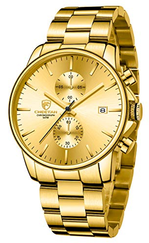 GOLDEN HOUR Herrenuhren mit versilberter wasserdichter Chronographen-Quarzuhr aus Edelstahl und Metall (Gold)
