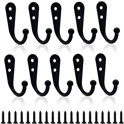 DAJMAIEZ 10 Pcs Coat Hooks, Single Prong Robe Hooks, Wall Mounted Clothes Hooks, Wall Hanging Hangers Hooks, Metal Hats Towels Doors Hooks Wall Mounted for Kitchen Bathroom with 14mm Screws