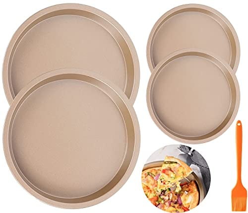 AMZMUKAUP 4 Stück Pizzablech Rund Cake Pan, Antihaft Pizzabackblech Pizzaform Rund Kuchenblech Backblech Pizza Backset für Pizza, Flammkuchen, Kuchen (16cm+23cm, Golden)