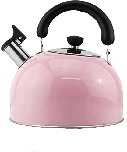 SGSG Herdplatte Pfeifender Teekessel Pfeifender Wasserkocher Rosa Edelstahl Verbrühungssicherer Faltbarer Griff Universal für Gas- und Gasinduktionsherd Edelstahl-Teekessel (Größe: 20.520) (20.5