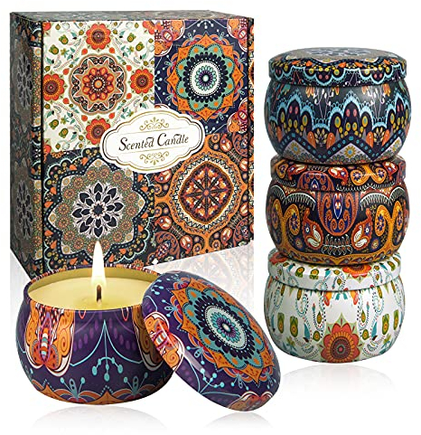 Duftkerzen-Geschenkset: 4 Packungen Sojawachsglas Aromatherapie-Kerzen 120 Std. Brennende Rose Orange Vanille Zitrone Duftkerze für Zuhause Duftkerzen Ideale Geschenke zum Geburtstag, Weihnachten