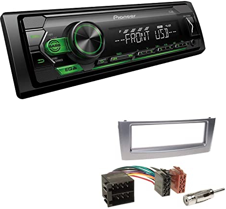 Pioneer MVH-S120UBG 1-DIN Autoradio mit grüner Beleuchtung und USB kompatibel mit Android-Smartphones inkl. Einbauset passend für FIAT Grande Punto 2005-2010 anthrazit metallic