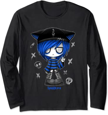 Spookscene Edgy Kitty Hut Szene Kid Emo Alt Gothic Blau Langarmshirt