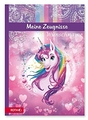 Zeugnismappe mit Gravur / A4 / Einhorn / wattierter Einband / mit 10 Einlagen