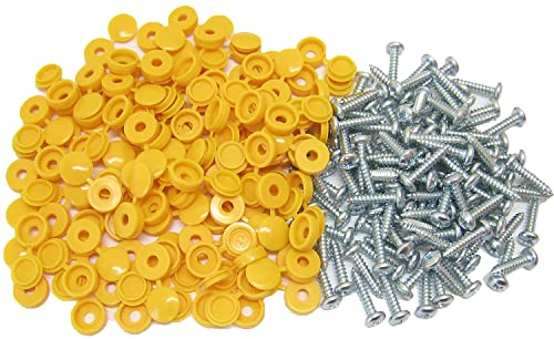 UKCable-Ties 100 Pack Caps and Screws Car License Plate Fixing Fitting Kit Car Number Plate Fixing Fitting Kit Yellow
