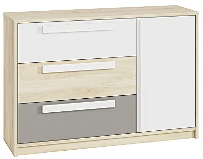 Lomadox Kinderzimmer Sideboard Fjord Buche Nb. mit Fronten in weiß und platingrau, B/H/T: ca. 138/94/40 cm