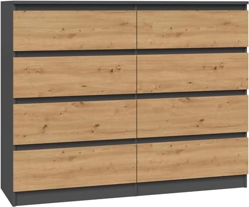 CDF Kommode Anthrazit Artisan mit 8 Schubladen 40 cm Tief Komodenschrank Komode für Wohnzimmer Schlafzimmer Schubladenschrank Malm Kommode viel Stauraum Geeignet Organizer Kleidung 120cm Breite Modern