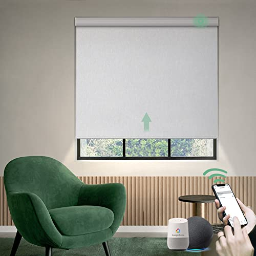 Yoolax Elektrisches Rollo Smart Rolladen mit Akkumotor und Fernbedienung Alexa kompatibel 100% Verdunkelung Innenrollos nach maß für Wohnzimmer Schlafzimmer Büro(Schimmer Weiß)