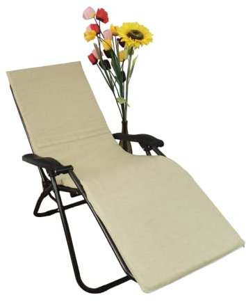 Cojín Tumbona 180x50x3cm Reclinable Colores lisos. Colchoneta Tumbona Exterior con Relleno de Espuma. Con tira de sujeción. Se puede doblar fácilmente para una mejor transportación. (Beige)