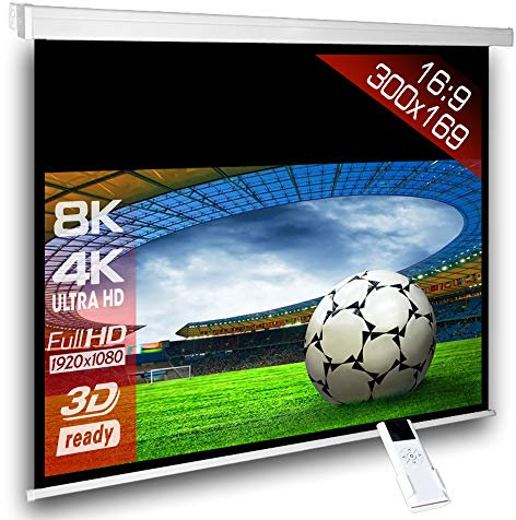ScreenLux Écran de Projection motorisé 300 x 215 (294 x 165) cm, Brillant- 16:9 - Longueur du boîtier 330 cm -/ avec télécommande/HDTV / 3D / 4K / Écran de Projection pour Home cinéma & présentations