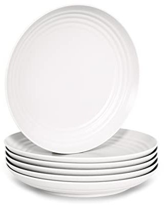 Juego de 6 Piezas de Vajilla Classic en Plástico Duro Reutilizable e Irrompible para Fiestas y Eventos. Blanco (Llanos 20 cm)