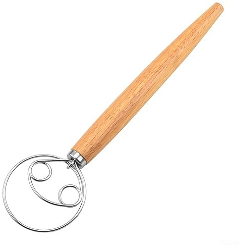 #2 Mélangeur de farine à poignée danoise Bâton de mélange de pâte en acier inoxydable de qualité danoise Fouet à pâte danois, mélangeur, batteur à œufs avec poignée en bois, outil pour la cuisine