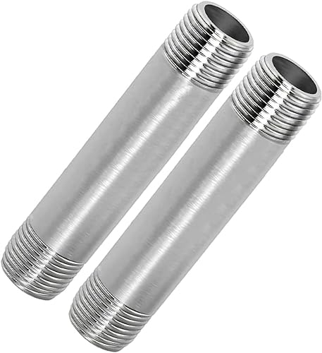 Fitvell 304 Edelstahl-Nippel-Rohrverschraubung, 2,5 cm NPT x 2,5 cm, NPT-Außengewinde, Guss-Rohrverschraubungen, 100 mm Länge, 2 Stück