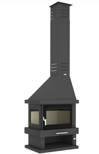 BRICOSOL Chimenea Leña 2 Caras FM Modelo C-302 Ik Interior Vermiculita, Cristal Serigrafiado en Puerta.