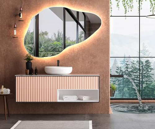 Artforma Badspiegel mit Beleuchtung - Led Spiegel Bad - 114x74 cm -Unregelmäßiger Form Asymmetrischer Wandspiegel Nach Maß - Modernes Design