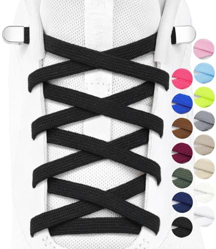 Stepace 2 pares de cordones elásticos sin atar para niños y adultos, cordones de zapatos Ajustables elásticos planos Para Zapatos y Zapatillas Negro 120