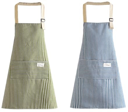 EUPSIIU 2 Piezas Delantal Antiincrustante y Ajustable Con Bolsillo Para Cocina, Chefs, Jardinería, Restaurante, Hornear, Barbacoa (Verde, Azul)