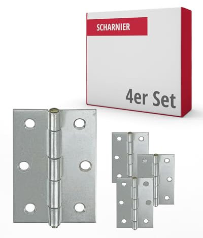 Gedotec Aufschraub-Scharnier aus Edelstahl V2A | 4 Stück Möbel-Scharnier - rechteckig | DIN 7954 A | mit losem Messingstift | Länge: 50 mm | Breite: 38 mm | zum Schrauben | Klappenscharnier