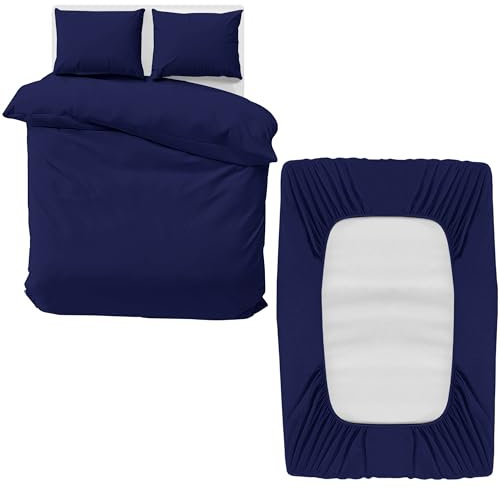 MOONLIGHT20015 King Bedding Set 4 Piece Duvet Cover Fitted Sheet with Pillow cases Soft Brushed Microfiber Duvet Cover sets Navy