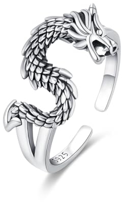 MEDWISE Drachen Ring 925 Sterling Silber Drachen Ringe Einstellbar Offener Ring Gothic ringe Drachen Schmuck Retro Geschenke für Damen Herren Sohn Teenager Mädchen Geschenk
