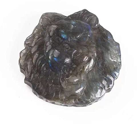 SLXWSXZE Natürlicher Kristall, rau, 1 Stück, natürlicher Kristall, geschnitzter Labradorit-Stein, Löwenkopf, handgefertigt Reiki-Kristalle