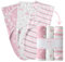 ikads Baby Wickeldecke 0-3 Monate - 100% atmungsaktiver Bio-Baumwollstoff - Baby Swaddle Wrap für Neugeborene - 3 Stück Baby Pucktücher für Neugeborene mit Haken & Schlaufe (Rosa)