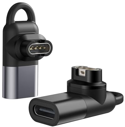 MoKo USB C auf Garmin Adapter 2 Stück, 90 Grad Typ C Ladegerät Stecker Ladeadapter Datentransfer für Garmin Fenix 7/7S/7X/6/6S/6X/5/5S/5X/Forerunner 245/255/Vivoactive 3/4/Instinct 2, Schwarz/Grau