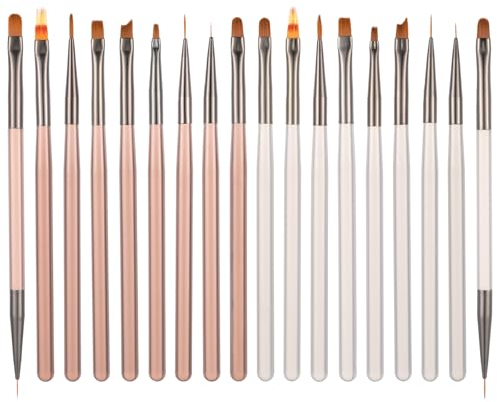 AOZUO 18PCS Nail Art Brushes Set, Nail Art Design Brushes Nail Gel Polish Painting Brush Drawing Pen Nail Liner Dotting Brushes for DIY Manicure Salon Home