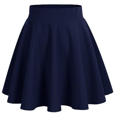 HomRain Women Basic Midi Skirt A-Line Skater Skirt Stretchy Flowy Skirt High Waist Skirt Navy M