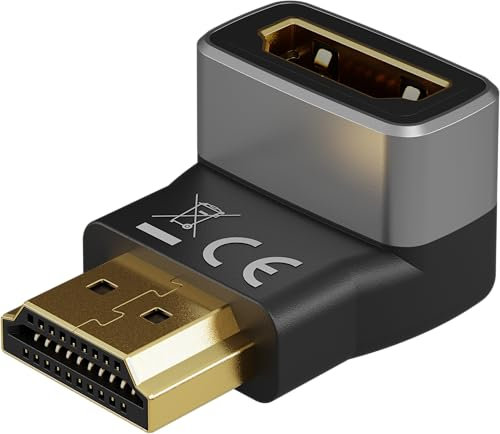 goobay - Adaptador angular HDMI 270° vertical/enchufe angular 8K @ 60 Hz y 4K @ 120 Hz Enchufe HDMI a toma HDMI Adaptador de extensión de 48 Gbits/HDR, ARC, chapado en oro, 72011