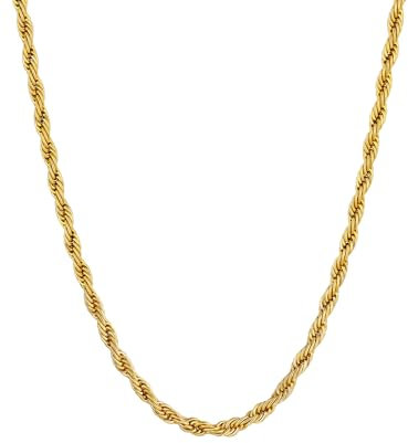 Supcare Gold Rope Chain for Men, 3mm Gold-Plated Twist Rope Chains in 316L SS, Hand Polished and Maintenance Free, 18 Punk Style Gold Chain Men, Boys Chain with Gift Box