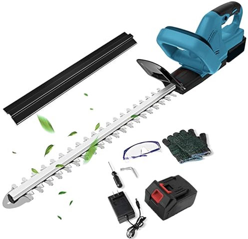 Akku-Heckenschere,Heckenschere 21V inkl. Akku Elektrischer Heckentrimmer mit Li-Ionen Batterie und Ladegerät – Schnittlänge 56 cm,15 mm Zahnabstand,geringes Gewicht für bessere Handhabung (1 Akku)