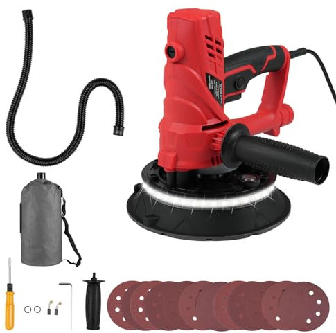 Hand-Trockenbauschleifer, 850 W, elektrischer Schleifer mit 12 Schleifscheiben, variable Geschwindigkeit, 1500–2600 U/min, Wandschleifer mit automatischem Vakuum-Staubabsorptionssystem,
