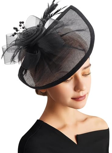 DRESHOW Fascinator Hüte für Damen Pillbox Hut mit Schleier Stirnband und Einer Gegabelten Clip Tea Party Kopfbedeckung