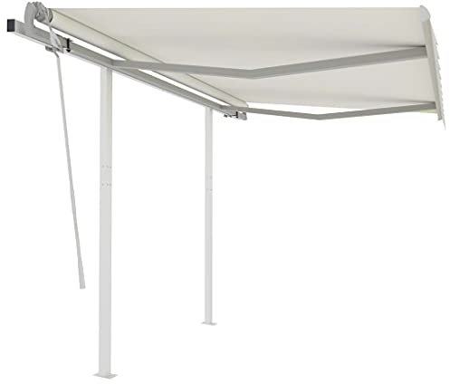 NQJIBUE Lawn & Garden Manuell einziehbare Markise mit Pfosten, 3,5 x 2,5 m, cremefarben