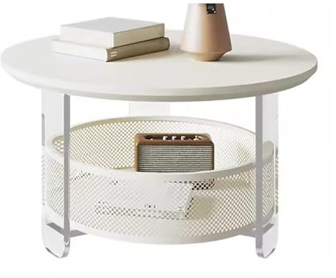 Transparenter Couchtisch, 2-stöckige runde Couchtische für Wohnzimmer, kleine Satztische 2er-Set, C-förmiger Acryl-Beistelltisch für Home Office - Freie Kombination