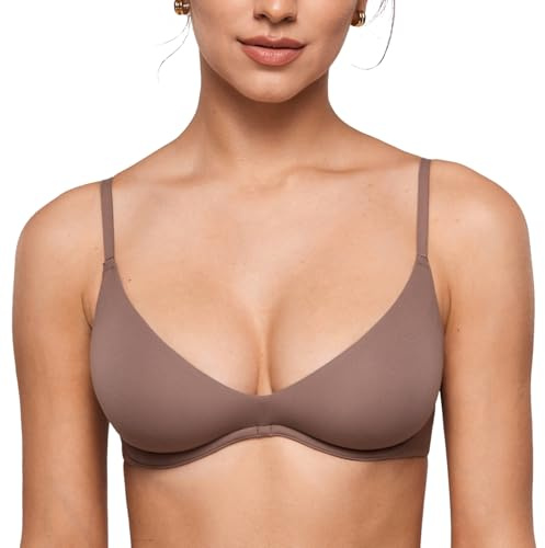 INLYRIC Women's Inbarely Plus Plunge Bra Scoop Neck Unlined Underwire Sexy Demi Balconette Bras Brown Purple 36F