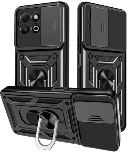 Yutwo Cover per Honor 200 Smart 5G, Custodia per Honor 200 Smart 5G Antiurto Scorrevole Protezione Fotocamera Custodia con 360°Rotante Anello Supporto TPU+PC Cover per Honor 200 Smart 5G- Nero